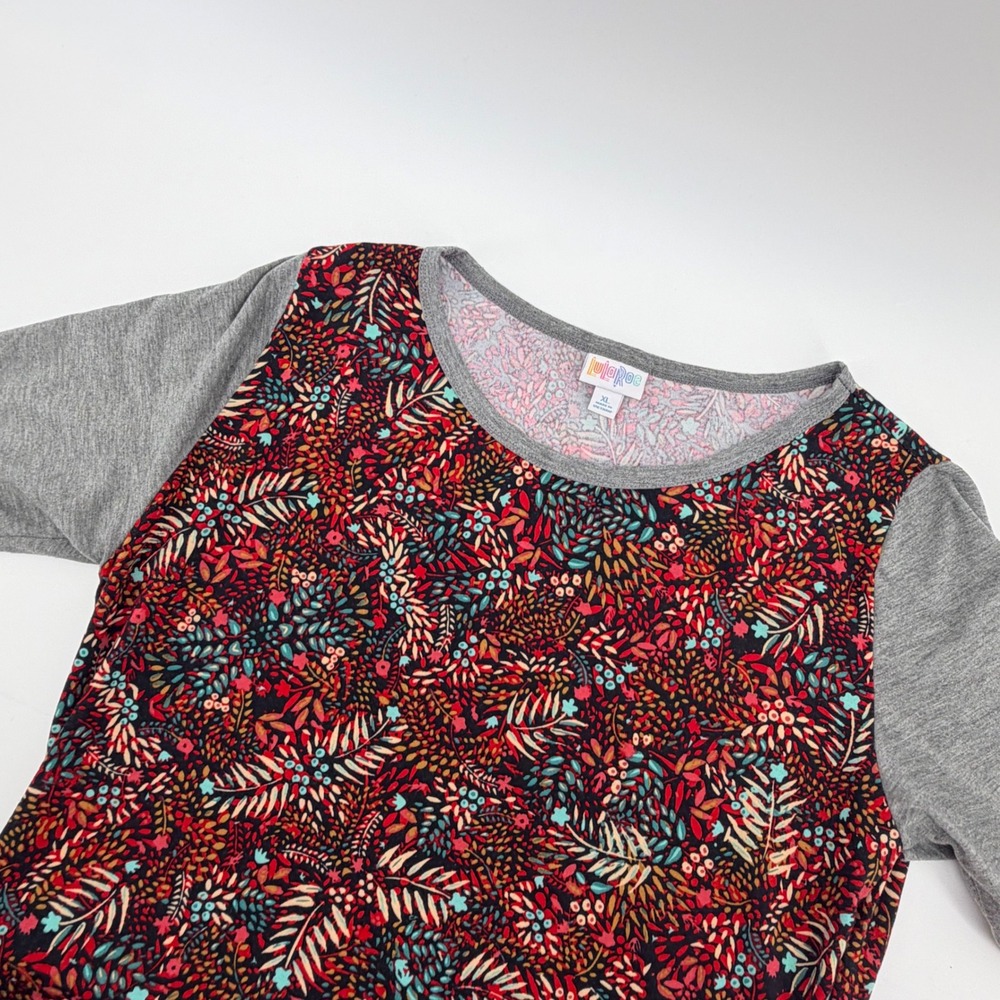 LuLaRoe Julia Dress Women XL Red Floral Grey Raglan Sleeve Sheath Bodycon